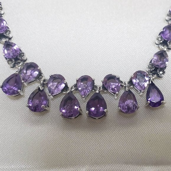 LUXURY STERLING SILVER MARCASITE AND AMETHYST NECKLACE - Picture 4 of 7